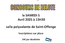 Concours de belote - samedi 5 avril 2025